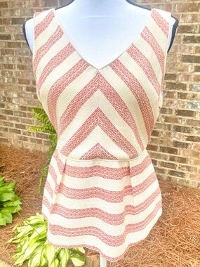 Skies Are Blue Sleeveless Striped Peplum Textured Top Cream and Red size Medium